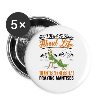 Gottesanbeterin Mantis Fangschrecke - Buttons groß 56 mm (5er Pack) - Weiß - Vorne