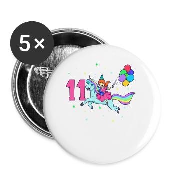 Avec licorne - Anniversaire de fille 11 ans - Lot de 5 grands badges (56 mm) - blanc - Devant