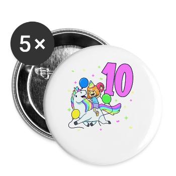 With Unicorn - Girl's Birthday 10 Years - Buttons large 2.2''/56 mm (5-pack) - white - Front