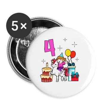 With Unicorn - Girl Birthday 4 Years - Buttons large 2.2''/56 mm (5-pack) - white - Front
