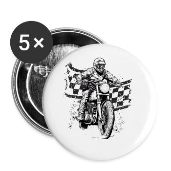 Motorcross Biker Motorrad Enduro Motorcross Dirt - Buttons groß 56 mm (5er Pack) - Weiß - Vorne