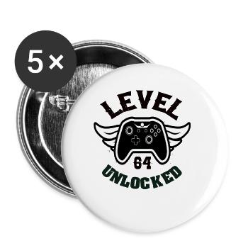 Level 64 Unlocked 64 Geburtstag - Buttons groß 56 mm (5er Pack) - Weiß - Vorne