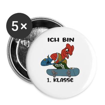 Ich Bin 1 Klasse Einschulung Schulanfang - Buttons groß 56 mm (5er Pack) - Weiß - Vorne