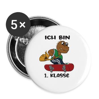 Ich Bin 1 Klasse Einschulung Schulanfang - Buttons groß 56 mm (5er Pack) - Weiß - Vorne