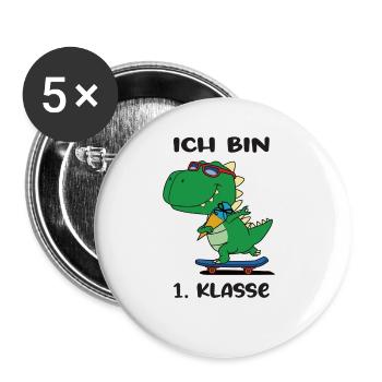 Ich Bin 1 Klasse Einschulung Schulanfang - Buttons groß 56 mm (5er Pack) - Weiß - Vorne