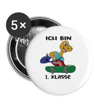 Ich Bin 1 Klasse Einschulung Schulanfang - Buttons groß 56 mm (5er Pack) - Weiß - Vorne