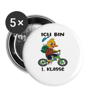 Ich Bin 1 Klasse Einschulung Schulanfang - Buttons groß 56 mm (5er Pack) - Weiß - Vorne