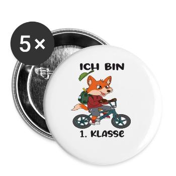 Ich Bin 1 Klasse Einschulung Schulanfang - Buttons groß 56 mm (5er Pack) - Weiß - Vorne