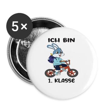 Ich Bin 1 Klasse Einschulung Schulanfang - Buttons groß 56 mm (5er Pack) - Weiß - Vorne