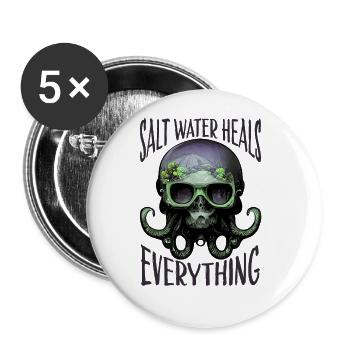 Octopus Skull Octopus Gift - Buttons large 2.2''/56 mm (5-pack) - white - Front