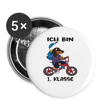 Ich Bin 1 Klasse Einschulung Schulanfang - Buttons groß 56 mm (5er Pack) - Weiß - Vorne