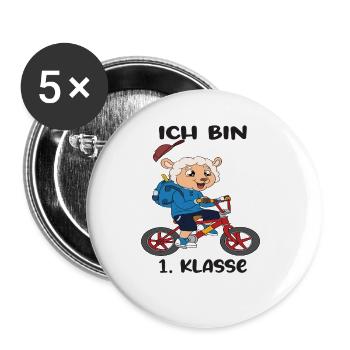 Ich Bin 1 Klasse Einschulung Schulanfang - Buttons groß 56 mm (5er Pack) - Weiß - Vorne