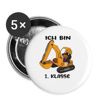 Ich Bin 1 Klasse Einschulung Schulanfang - Buttons groß 56 mm (5er Pack) - Weiß - Vorne