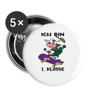 Ich Bin 1 Klasse Einschulung Schulanfang - Buttons groß 56 mm (5er Pack) - Weiß - Vorne