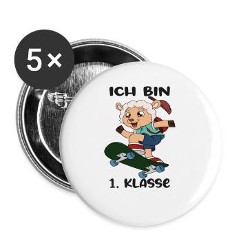 Ich Bin 1 Klasse Einschulung Schulanfang - Buttons groß 56 mm (5er Pack) - Weiß - Vorne