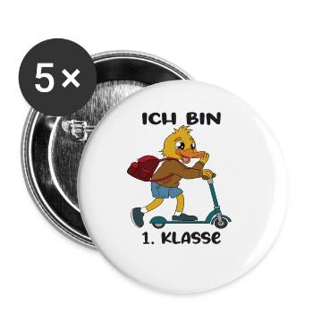 Ich Bin 1 Klasse Einschulung Schulanfang - Buttons groß 56 mm (5er Pack) - Weiß - Vorne