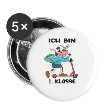 Ich Bin 1 Klasse Einschulung Schulanfang - Buttons groß 56 mm (5er Pack) - Weiß - Vorne