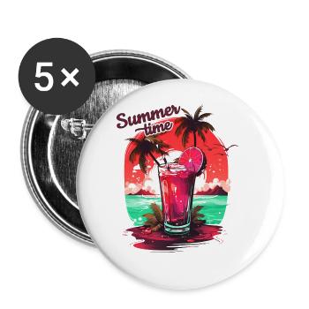 Summer Time Cocktail Beach Holiday Gift - Buttons large 2.2''/56 mm (5-pack) - white - Front