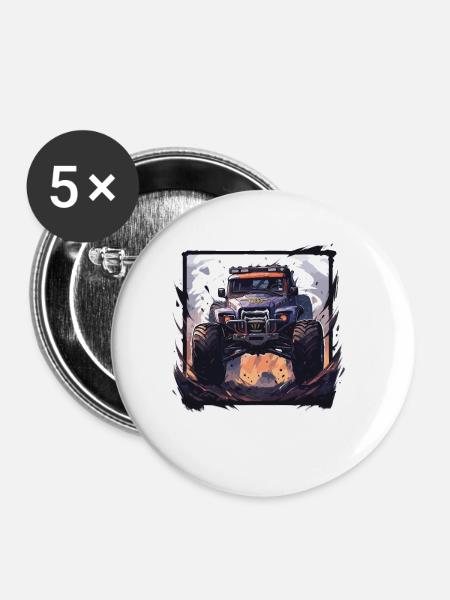 Monstertruck - Buttons groß 56 mm (5er Pack) - Weiß