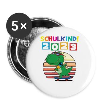 Schulkind 2023 Einschulung 2023 Schulanfang - Buttons groß 56 mm (5er Pack) - Weiß - Vorne
