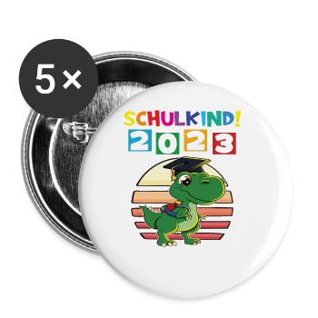 Schulkind 2023 Einschulung 2023 Schulanfang - Buttons groß 56 mm (5er Pack) - Weiß - Vorne