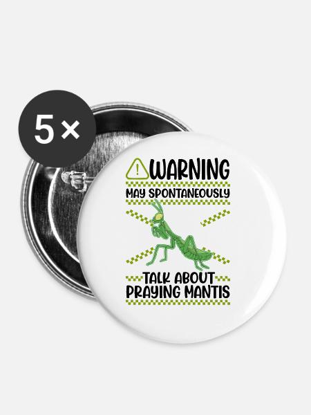 Gottesanbeterin Mantis Fangschrecke - Buttons groß 56 mm (5er Pack) - Weiß