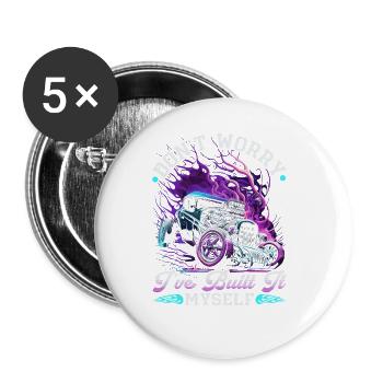 Le mécanicien Hot Rod Ive l’a construit moi-même, Muscle Car - Lot de 5 grands badges (56 mm) - blanc - Devant