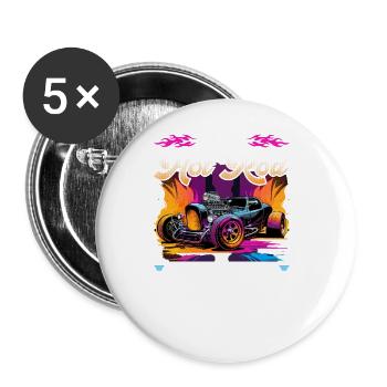 J’ai un hot rod ma voiture est belle trop drôle muscle - Lot de 5 grands badges (56 mm) - blanc - Devant