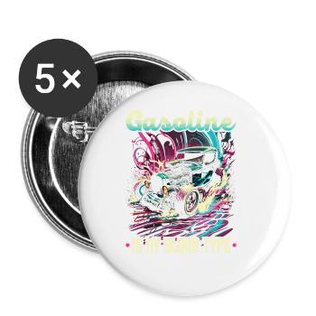 Hot Rod Gasoline Is My Blood Type, Muscle Car Rat - Buttons groß 56 mm (5er Pack) - Weiß - Vorne