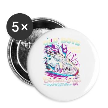 Hot Rod Grandpa, Old Boys Coolest Toys, Muscle Car - Lot de 5 grands badges (56 mm) - blanc - Devant