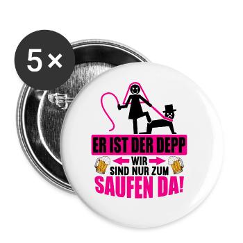 Junggesellenabschied Poltern Polterabend JGA - Buttons groß 56 mm (5er Pack) - Weiß - Vorne