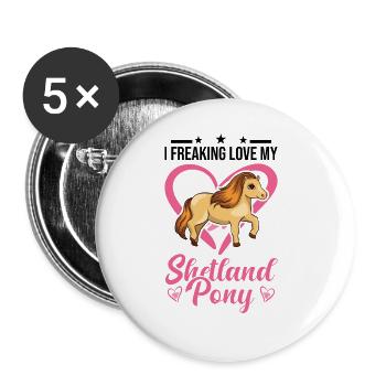 Shetland Pony Geschenk Shetty - Buttons groß 56 mm (5er Pack) - Weiß - Vorne