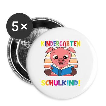 Tschüss Kindergarten Ich Bin Jetzt Ein Schulkind! - Buttons groß 56 mm (5er Pack) - Weiß - Vorne
