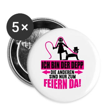 Junggesellenabschied Poltern Polterabend JGA - Buttons groß 56 mm (5er Pack) - Weiß - Vorne