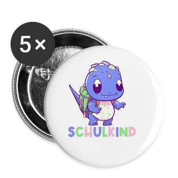 Einschulung T-Rex Dino Schulanfang Schulkind 2023 - Buttons groß 56 mm (5er Pack) - Weiß - Vorne