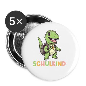 Einschulung T-Rex Dino Schulanfang Schulkind 2023 - Buttons groß 56 mm (5er Pack) - Weiß - Vorne