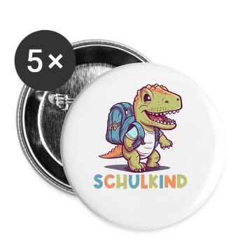 Einschulung T-Rex Dino Schulanfang Schulkind 2023 - Buttons groß 56 mm (5er Pack) - Weiß - Vorne