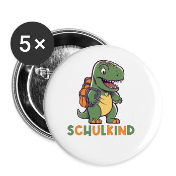 Einschulung T-Rex Dino Schulanfang Schulkind 2023 - Buttons groß 56 mm (5er Pack) - Weiß - Vorne