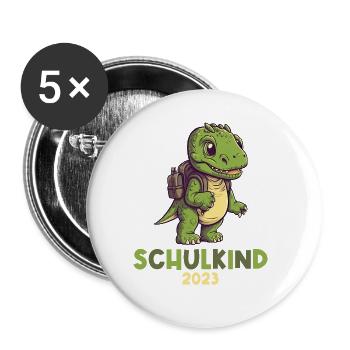 Einschulung T-Rex Dino Schulanfang Schulkind 2023 - Buttons groß 56 mm (5er Pack) - Weiß - Vorne