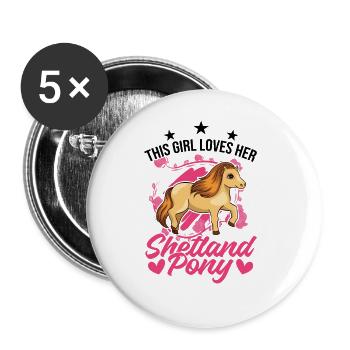 Shetland Pony Girl Cadeau Shetty - Lot de 5 grands badges (56 mm) - blanc - Devant