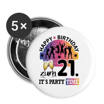 Geburtstag 21 Party People Fete Dancing Tanzen - Buttons groß 56 mm (5er Pack) - Weiß - Vorne