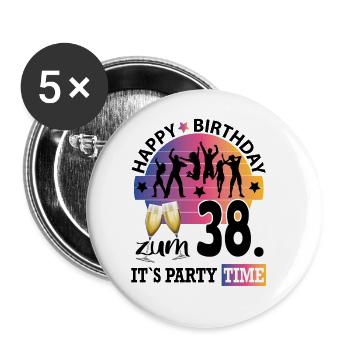 Geburtstag 38 Party People Fete Dancing Tanzen - Buttons groß 56 mm (5er Pack) - Weiß - Vorne