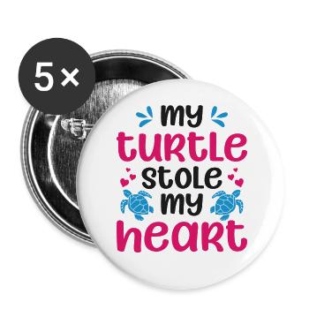 Tortue de mer Tortue Saint-Valentin - Lot de 5 grands badges (56 mm) - blanc - Devant