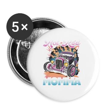 Hot Rod Momma, Rétro Muscle Car Hot Rod féminin - Lot de 5 grands badges (56 mm) - blanc - Devant