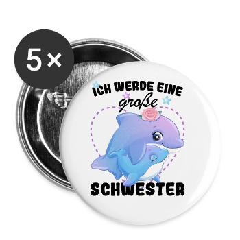 Ich Werde Eine Große Schwester 2025 - Buttons groß 56 mm (5er Pack) - Weiß - Vorne