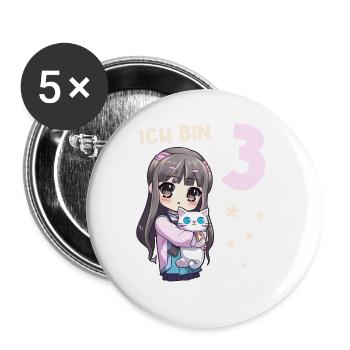 3 Jahre Mädchen Anime Kawaii Katze 3. Geburtstag - Buttons groß 56 mm (5er Pack) - Weiß - Vorne