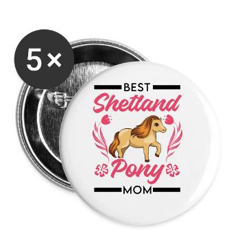 Meilleure maman poney Shetland - Lot de 5 grands badges (56 mm) - blanc - Devant