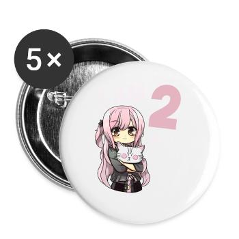 2 Jahre Mädchen Anime Kawaii Katze 2. Geburtstag - Buttons groß 56 mm (5er Pack) - Weiß - Vorne