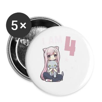 4 ans Fille Anime Kawaii Cat 4ème anniversaire - Lot de 5 grands badges (56 mm) - blanc - Devant