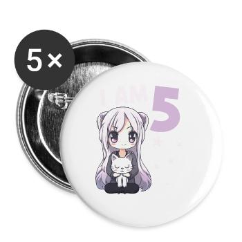 5 Years Girl Anime Kawaii Cat 5th Birthday - Buttons large 2.2''/56 mm (5-pack) - white - Front